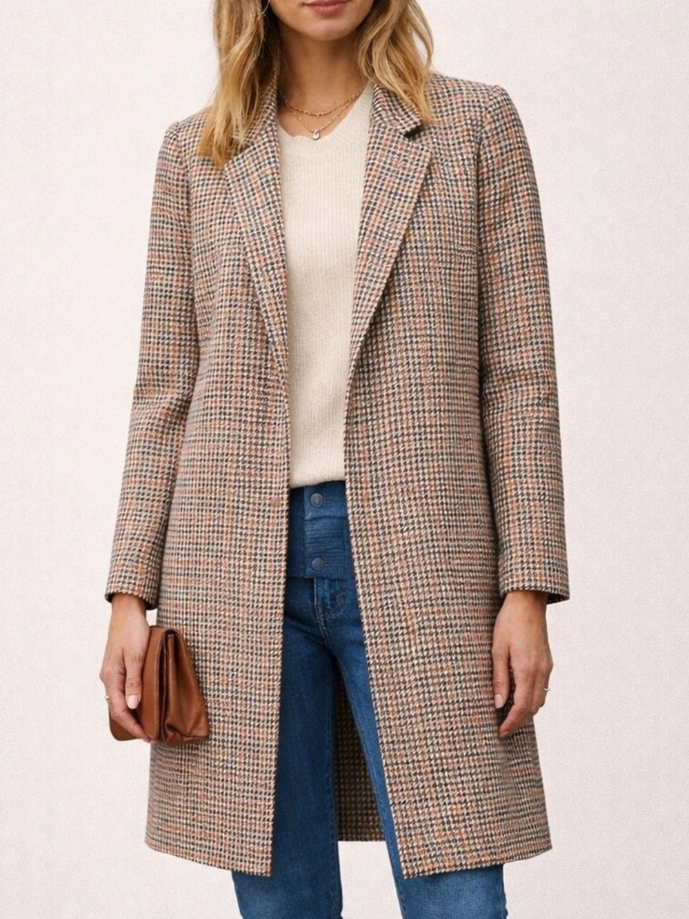 J. Jill Sonoma Houndstooth Open Front Long Blazer Size S